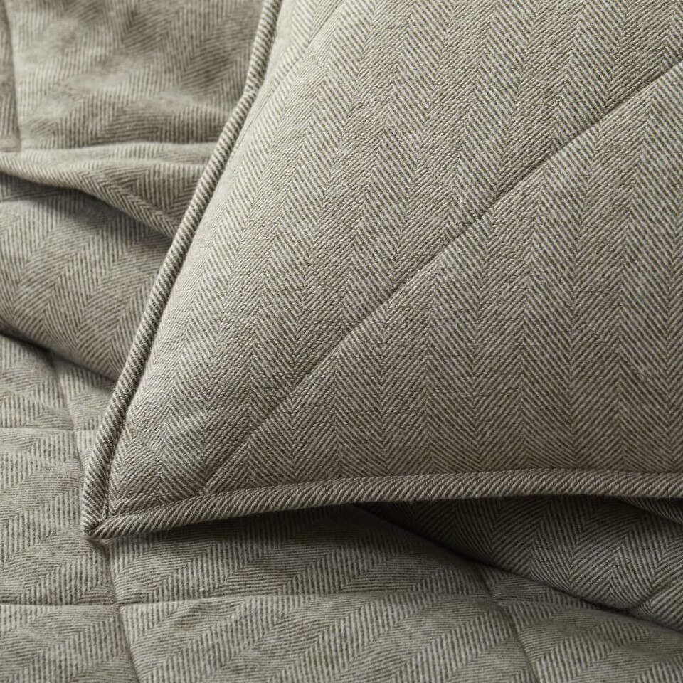 Organic Flannel Herringbone Coverlet & Pillowcases West Elm UK